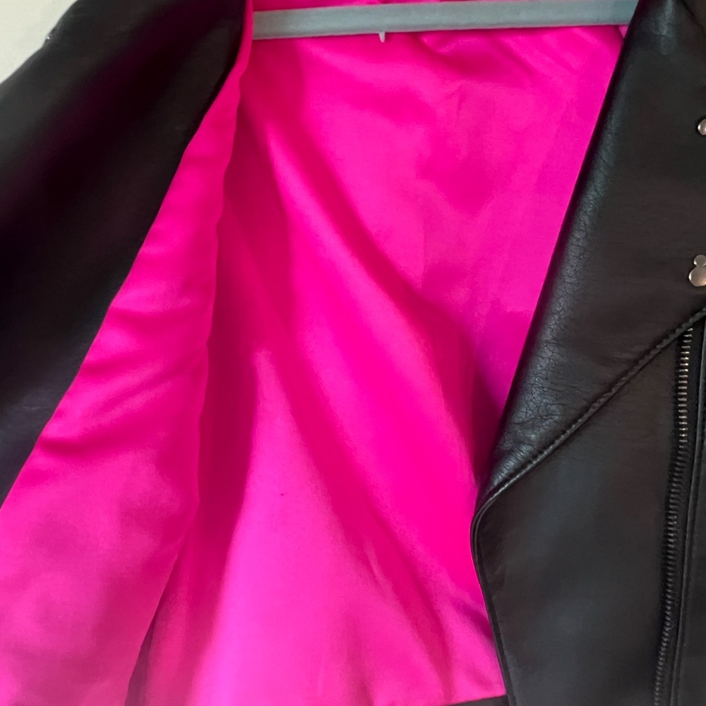 Disney Faux Black Leather Moto Jacket with Pink Lining - Picture 2 of 7